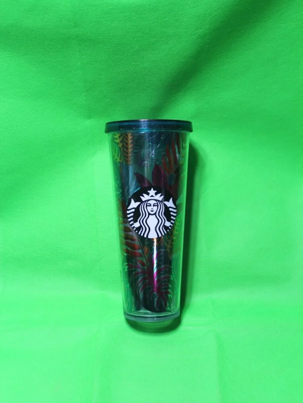 Starbucks Metallic Tropical Leaves Aloha Tumbler Cold Cup Venti 24oz No Straw